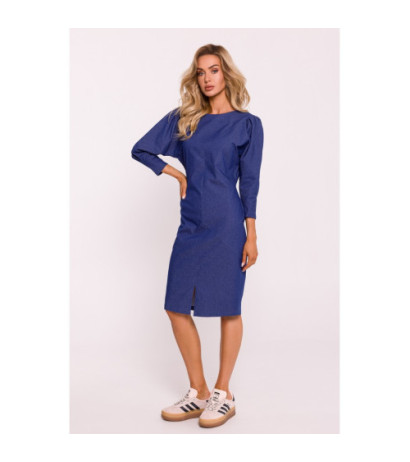 M803 Dress with stitching and buff sleeves - blue