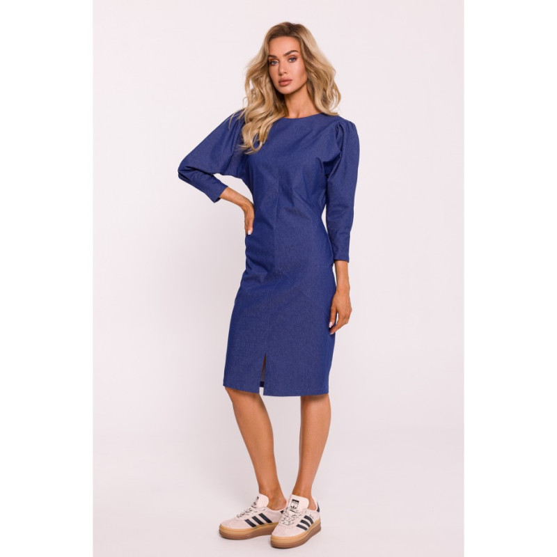 M803 Dress with stitching and buff sleeves - blue