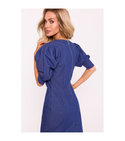 M803 Dress with stitching and buff sleeves - blue