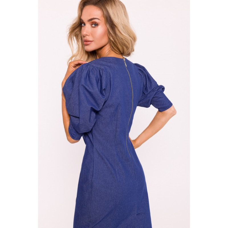 M803 Dress with stitching and buff sleeves - blue