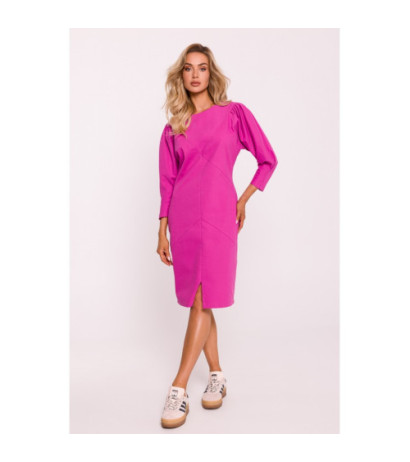 M803 Dress with stitching and bouffant sleeves - pink