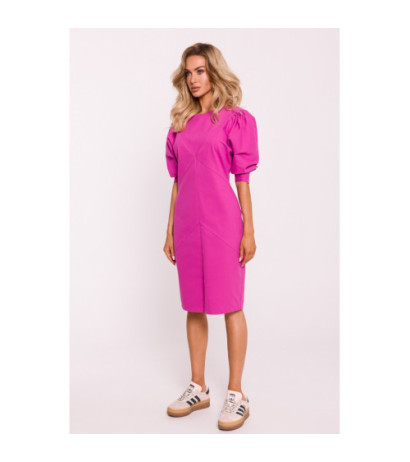 M803 Dress with stitching and bouffant sleeves - pink