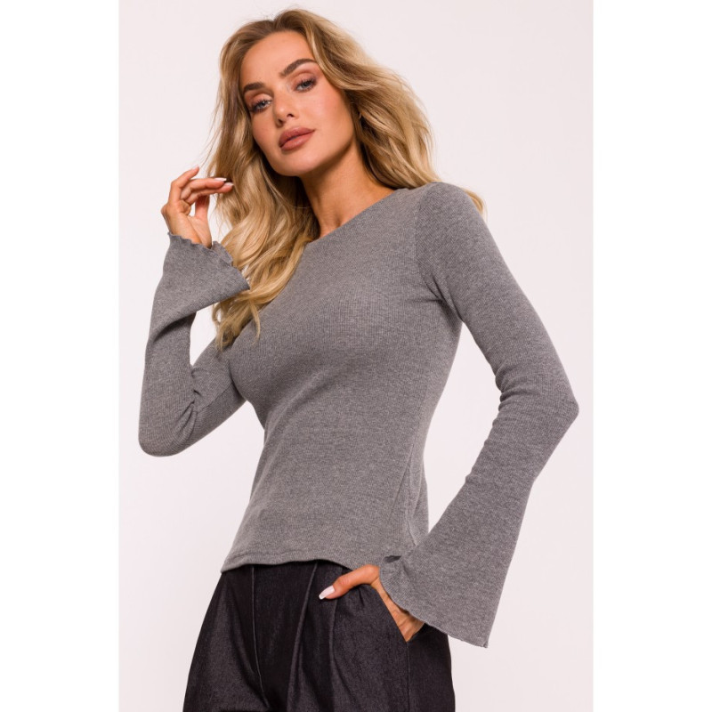 M806 Blouse with long extended sleeves - grey malange