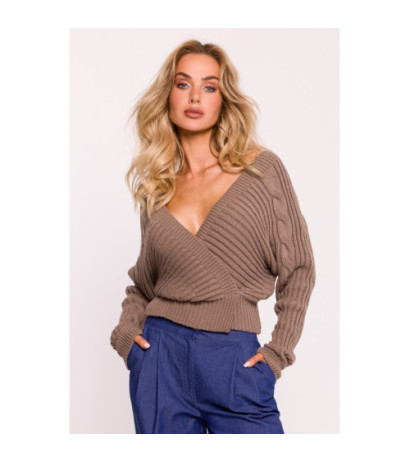 M809 Short sweater with envelope neckline - cappuccino