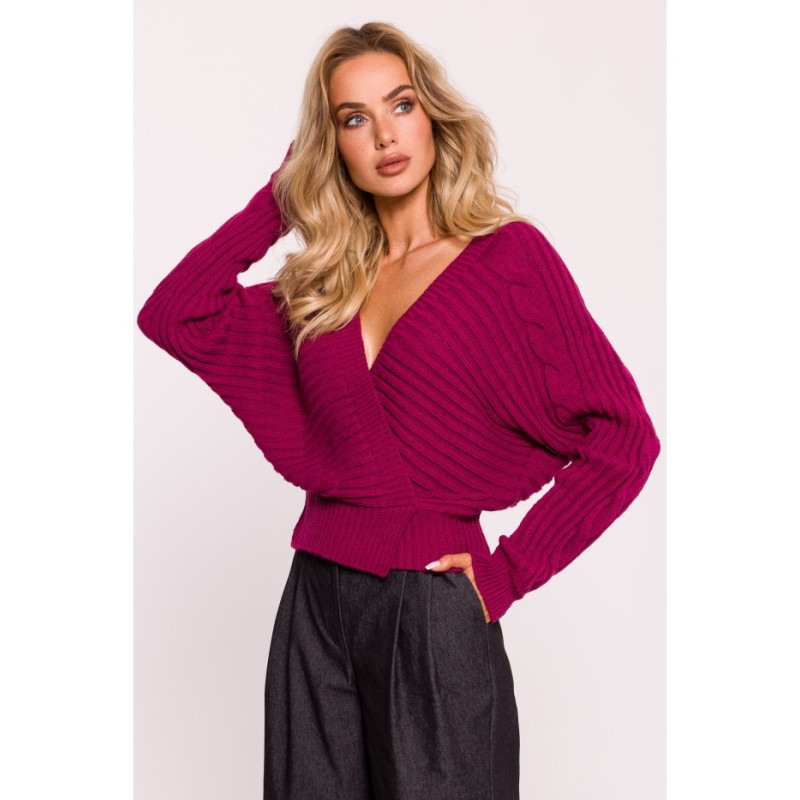 M809 Short sweater with envelope neckline - pink