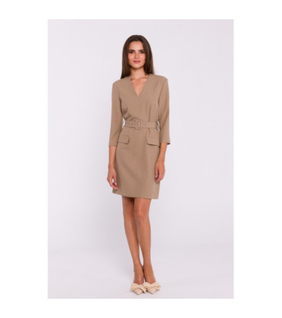 S369 Short dress with belt - beige