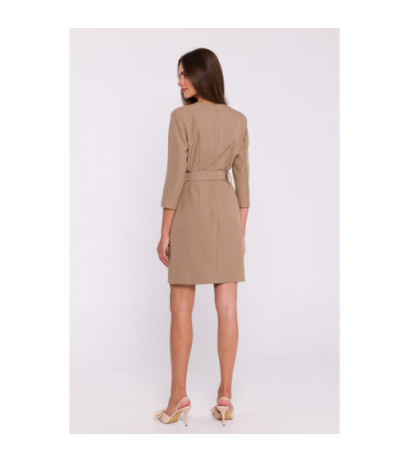 S369 Short dress with belt - beige