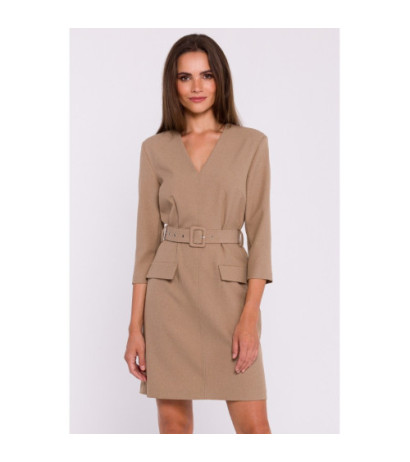 S369 Short dress with belt - beige