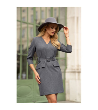 S369 Short dress with belt - gray