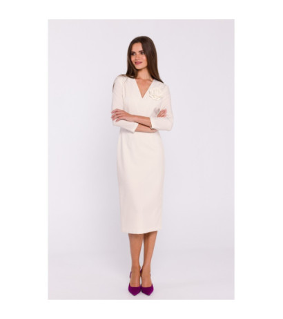 S372 Midi dress with flower - ivory