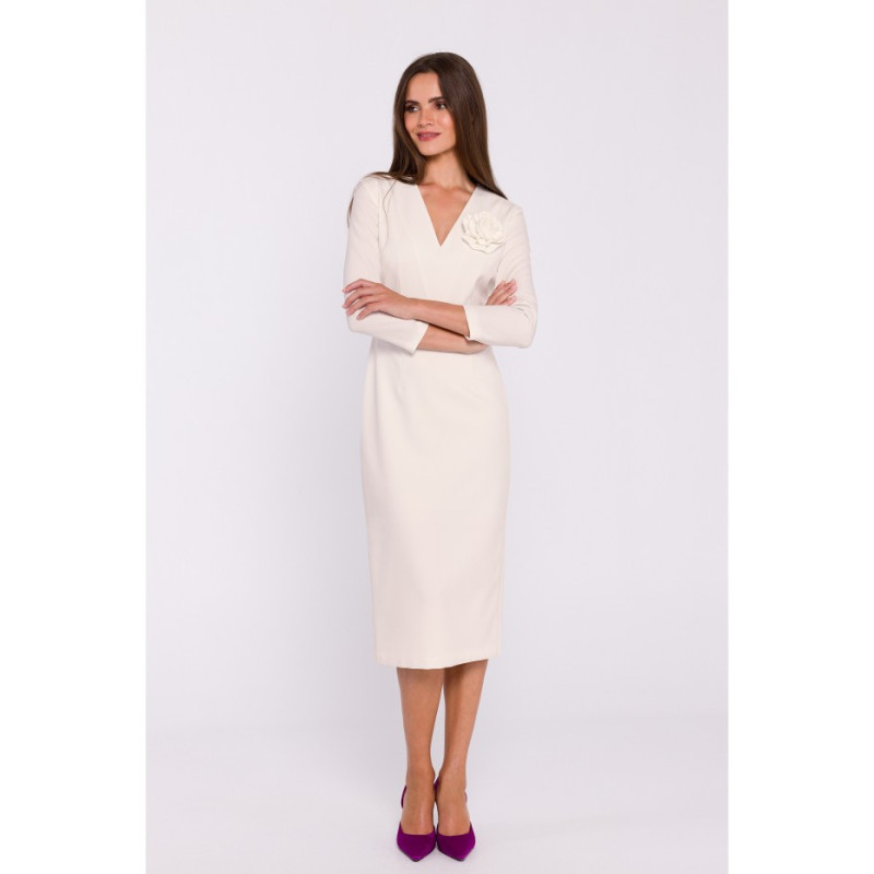 S372 Midi dress with flower - ivory