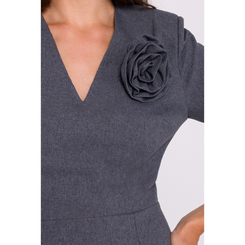 S372 Midi dress with flower - gray