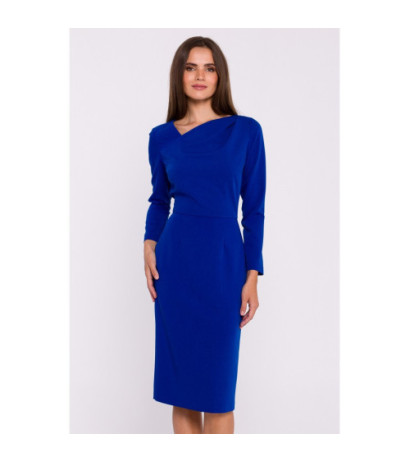 S376 Pencil dress with asymmetrical neckline - cornflower blue