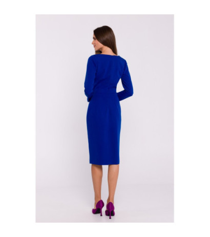 S376 Pencil dress with asymmetrical neckline - cornflower blue