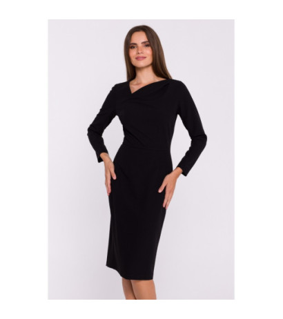 S376 Pencil dress with asymmetrical neckline - black