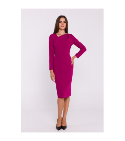 S376 Pencil dress with asymmetrical neckline - plum