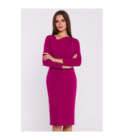 S376 Pencil dress with asymmetrical neckline - plum