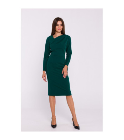 S376 Pencil dress with asymmetrical neckline - green