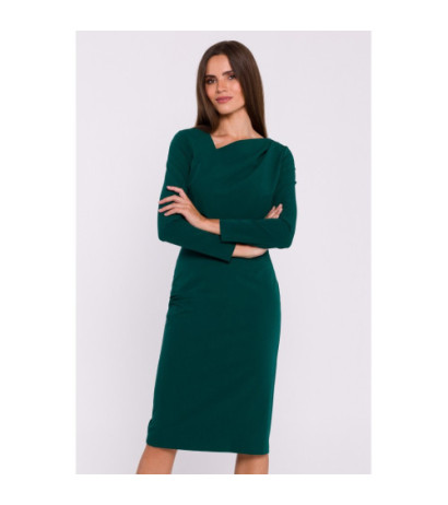 S376 Pencil dress with asymmetrical neckline - green