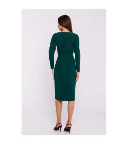 S376 Pencil dress with asymmetrical neckline - green