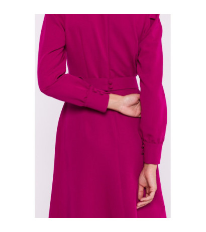 S378 Dress with long sleeves and belt - plum