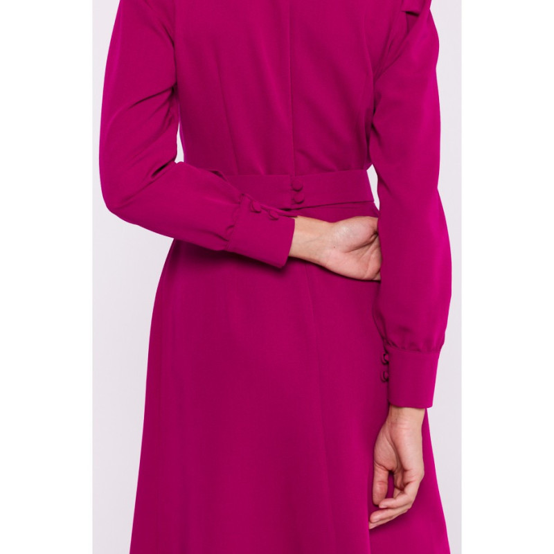 S378 Dress with long sleeves and belt - plum