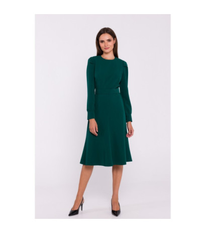 S378 Dress with long sleeves and belt - green