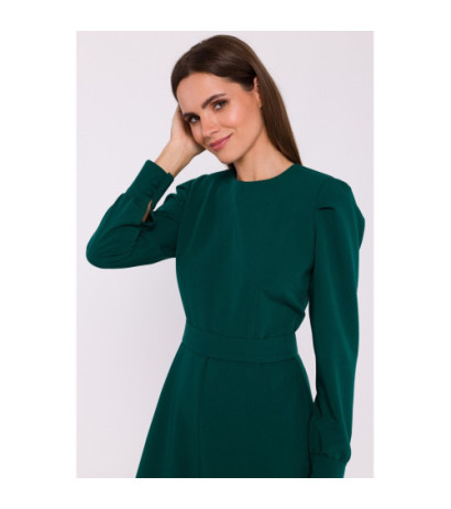 S378 Dress with long sleeves and belt - green