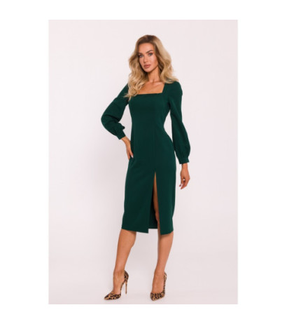 M812 Smooth dress with high leg cutout - bottle green