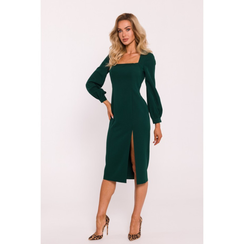 M812 Smooth dress with high leg cutout - bottle green