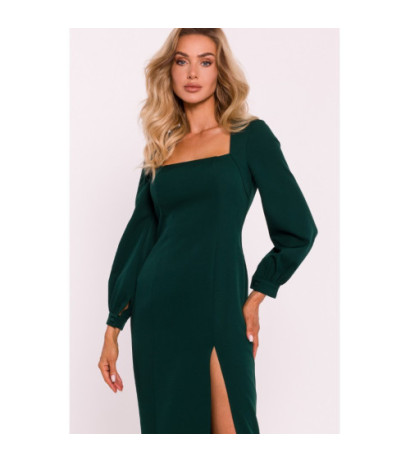 M812 Smooth dress with high leg cutout - bottle green