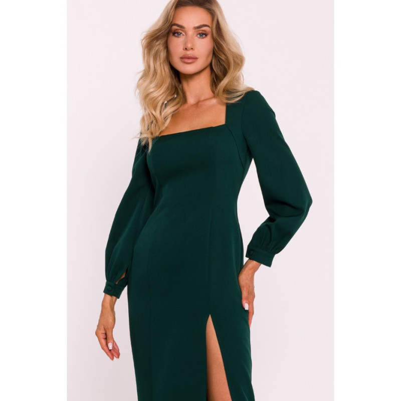 M812 Smooth dress with high leg cutout - bottle green