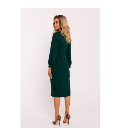 M812 Smooth dress with high leg cutout - bottle green