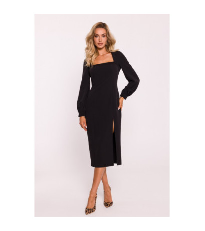 M812 Smooth dress with high leg cutout - black