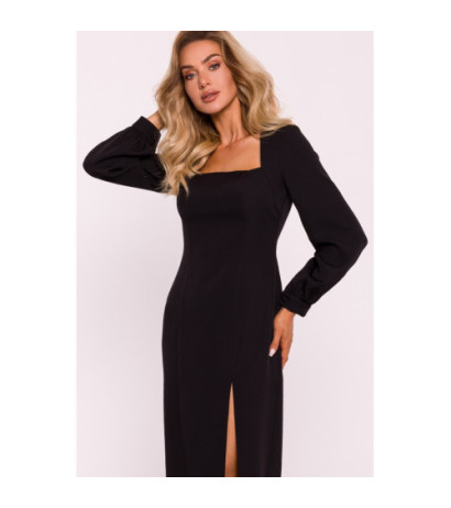 M812 Smooth dress with high leg cutout - black