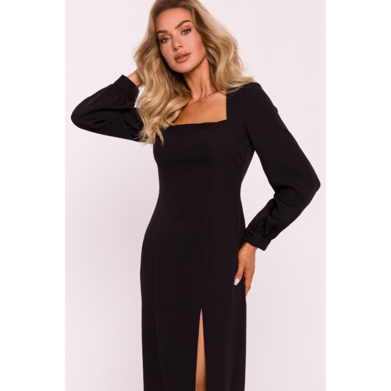 M812 Smooth dress with high leg cutout - black