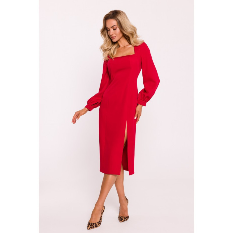 M812 Smooth dress with high leg cutout - red