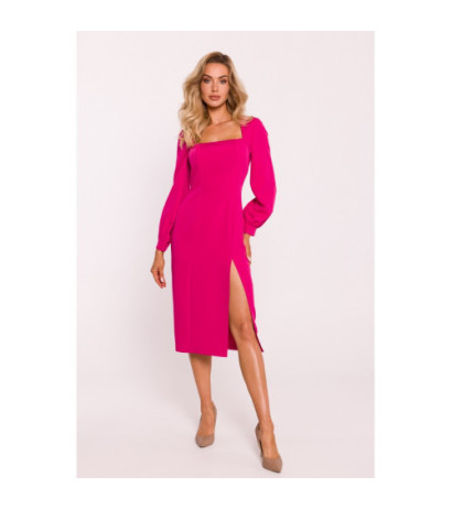 M812 Smooth dress with high leg cutout - fuchsia