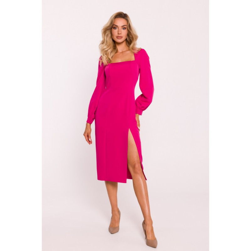 M812 Smooth dress with high leg cutout - fuchsia