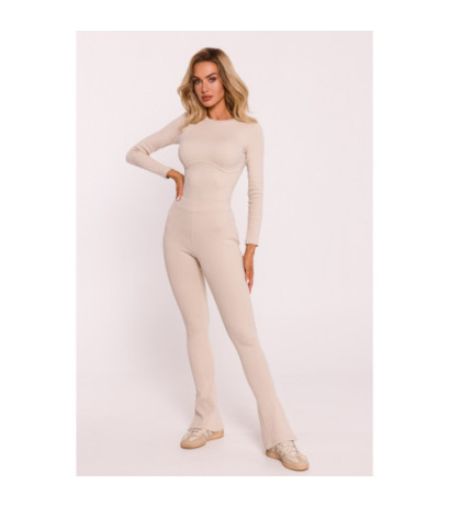 M816 Ribbed leggings with slits - sand