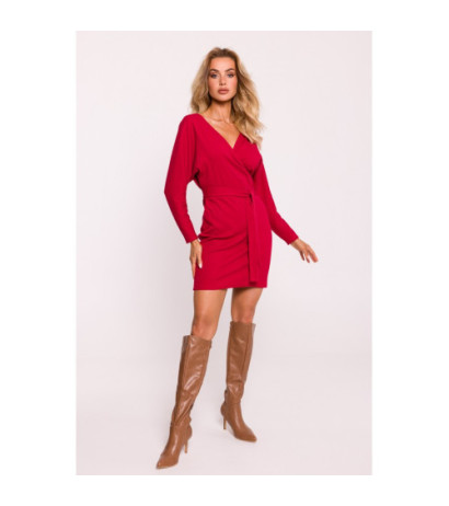 M819 Ribbed mini dress with belt - red