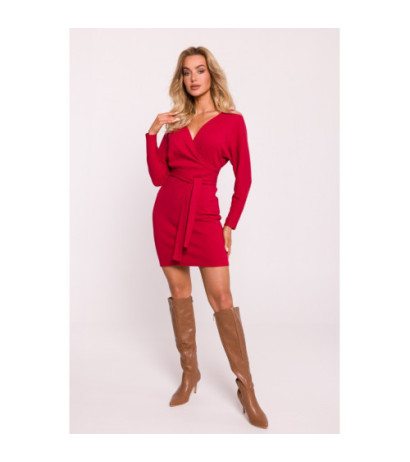 M819 Ribbed mini dress with belt - red