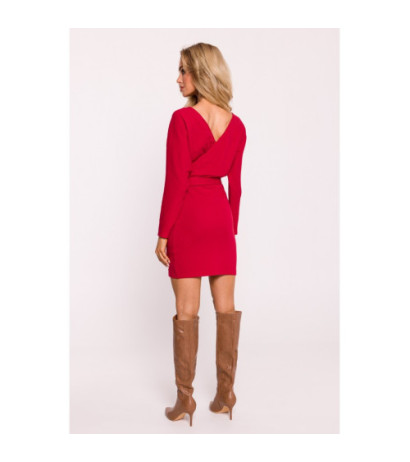 M819 Ribbed mini dress with belt - red