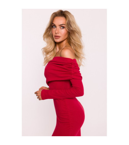 M820 Ribbed midi dress with asymmetrical neckline - red