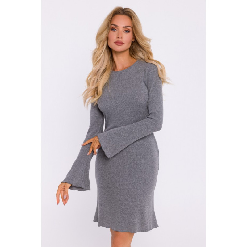 M821 Ribbed dress with extended sleeves - grey melange