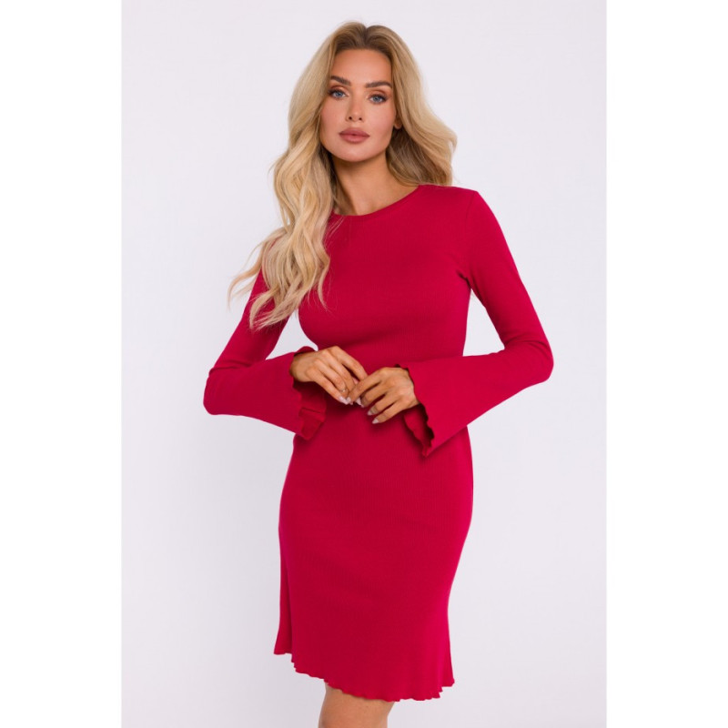 M821 Ribbed dress with extended sleeves - red