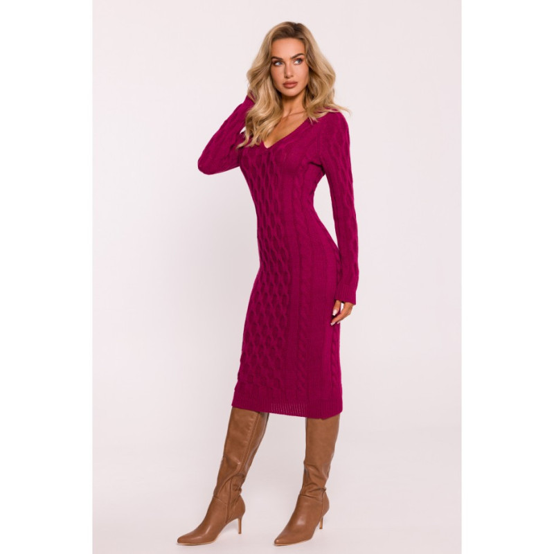 M824 Sweater dress with V neckline - pink