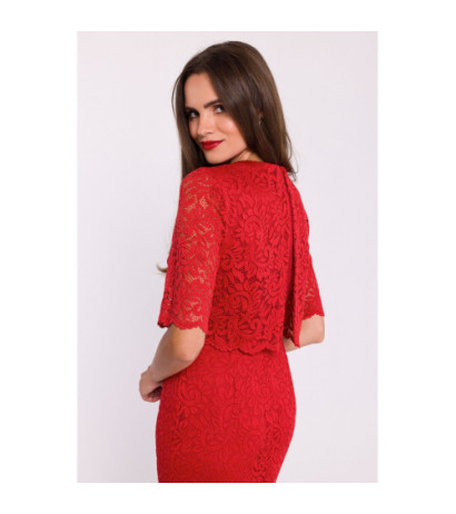 S379 Lace dress with double top - red