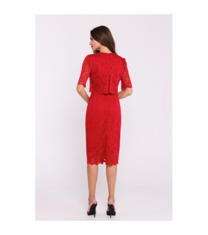 S379 Lace dress with double top - red