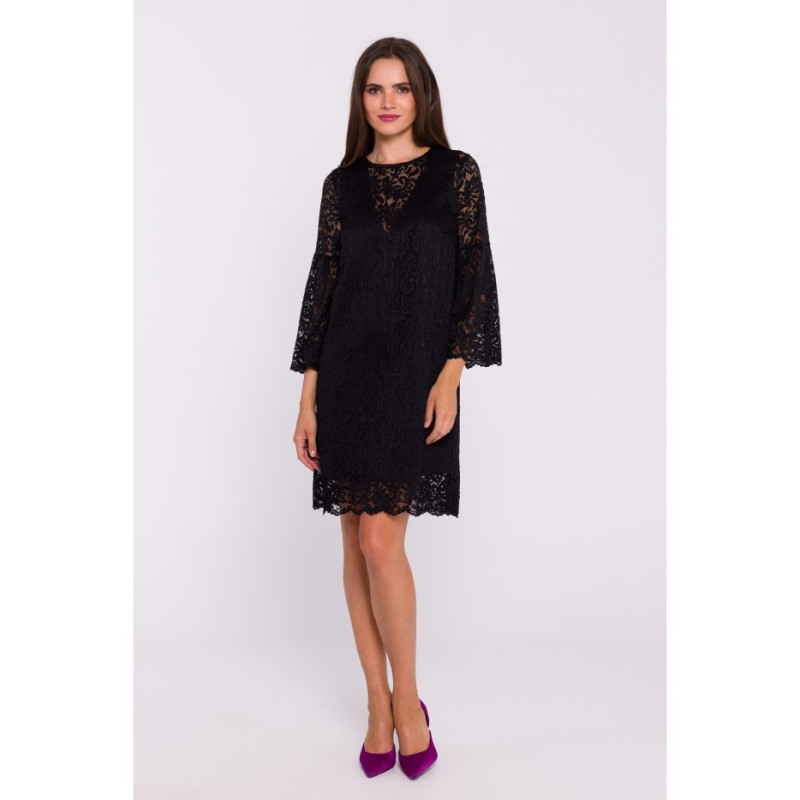 S380 Lace trapeze dress - black